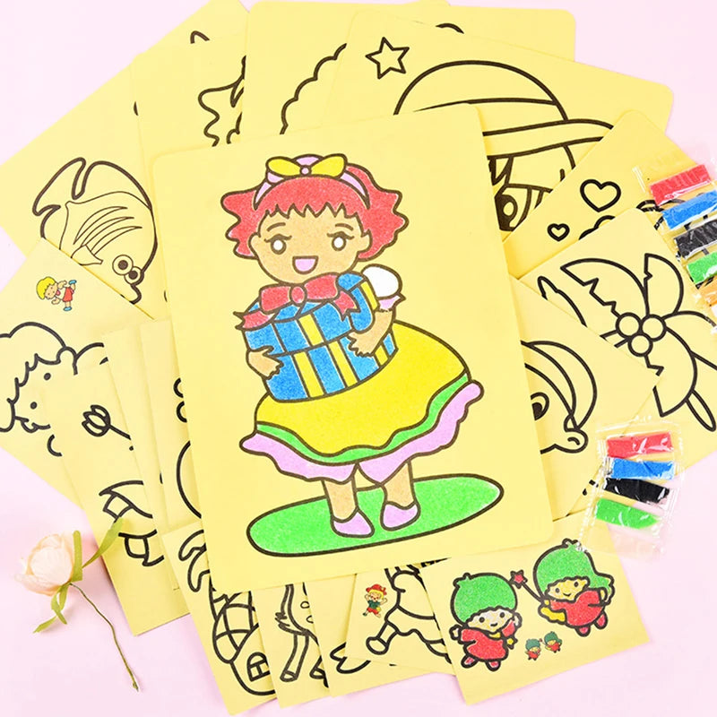 Creative DIY Sand Painting Kids Montessori Toys Children Crafts Doodle Colour Sand Art Pictures Drawing Paper Educational Toys