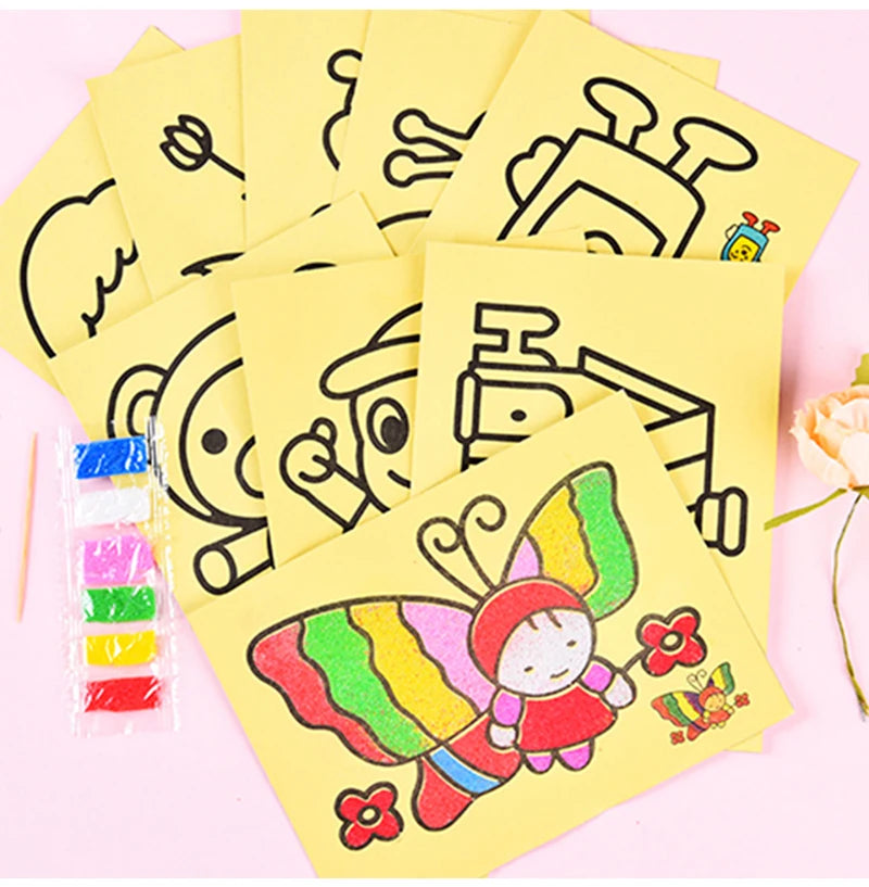 Creative DIY Sand Painting Kids Montessori Toys Children Crafts Doodle Colour Sand Art Pictures Drawing Paper Educational Toys